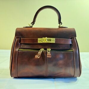 Vintage style crazy horse leather Kelly bag
